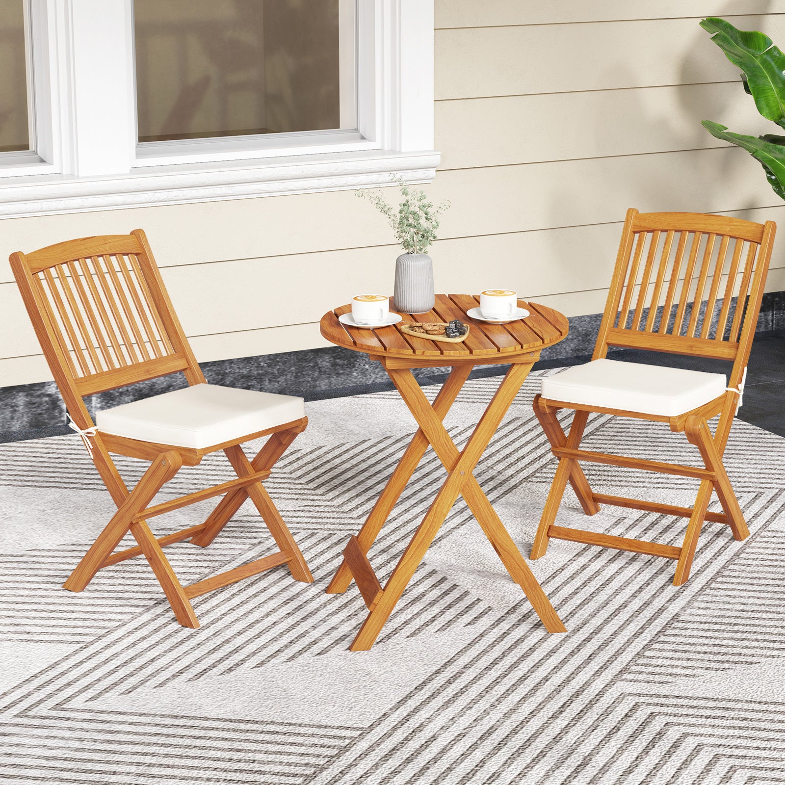 Outdoor Folding Chairs With Seat Cushions, Set Of 2, Beige Patio Dining Chairs at Gallery Canada