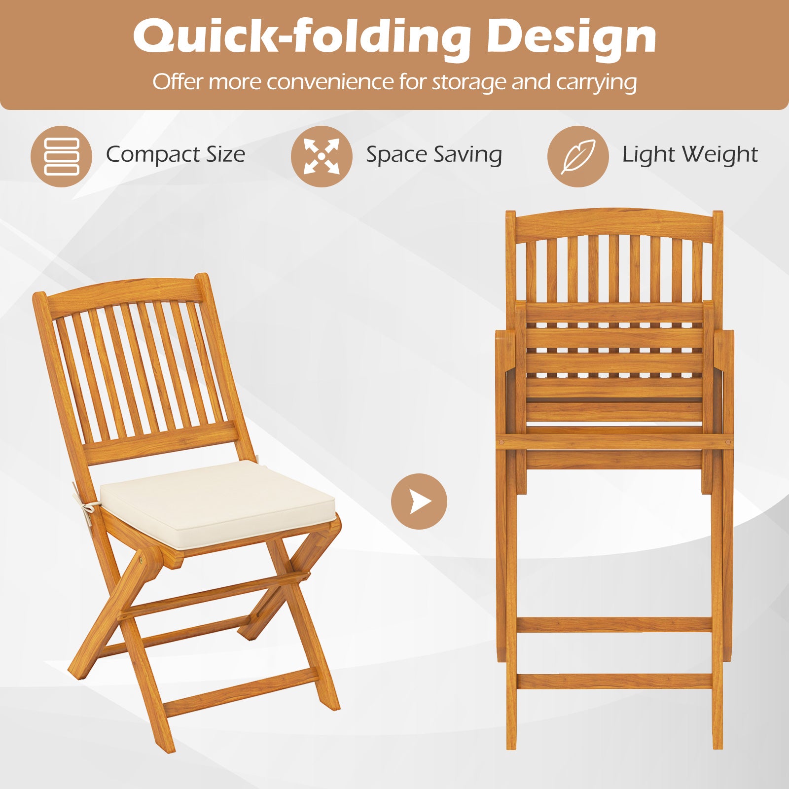 Outdoor Folding Chairs With Seat Cushions, Set Of 2, Beige Patio Dining Chairs at Gallery Canada