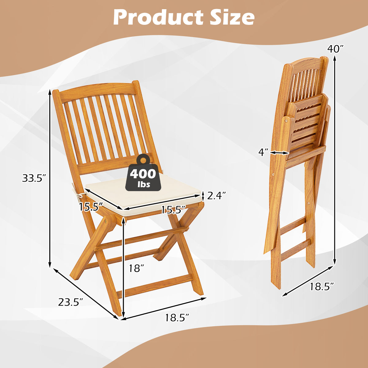 Outdoor Folding Chairs With Seat Cushions, Set Of 2, Beige Patio Dining Chairs at Gallery Canada