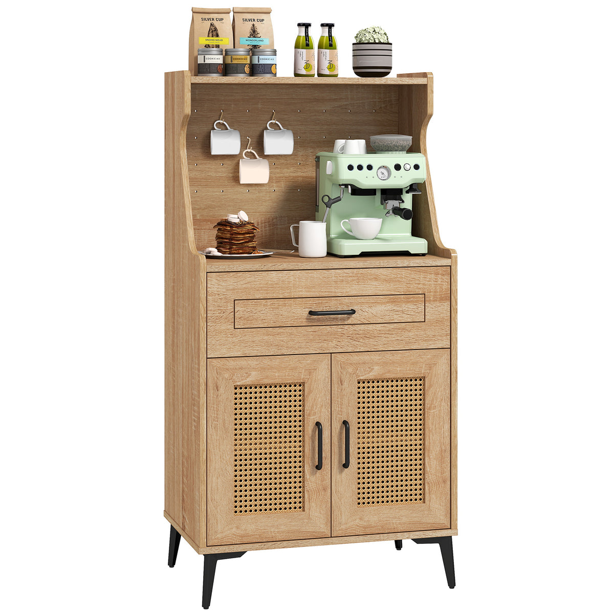 Coffee Bar Cabinet With Pegboard, Storage Drawer, Adjustable Shelf, Oak Sideboards Cabinets & Buffets at Gallery Canada