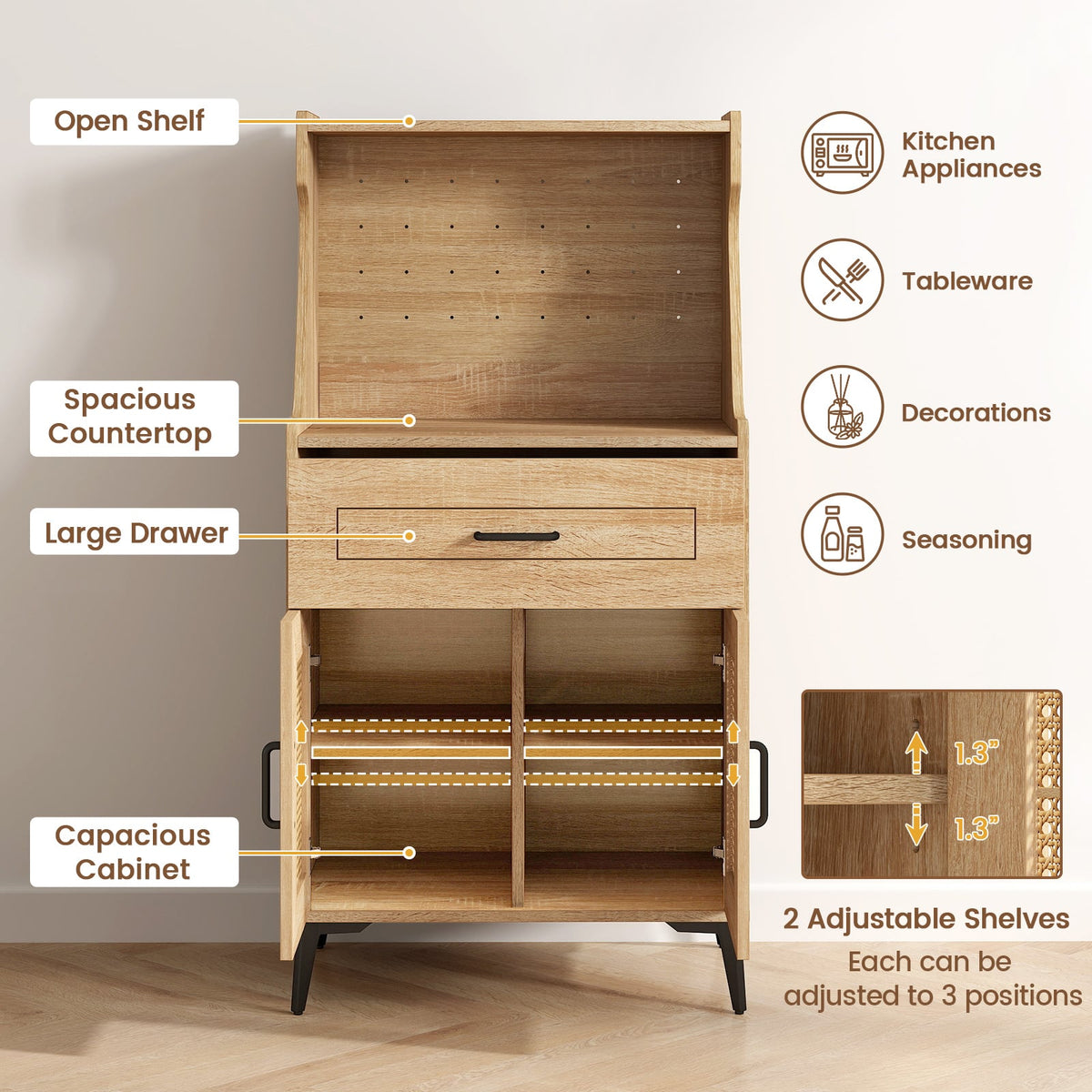 Coffee Bar Cabinet With Pegboard, Storage Drawer, Adjustable Shelf, Oak Sideboards Cabinets & Buffets at Gallery Canada
