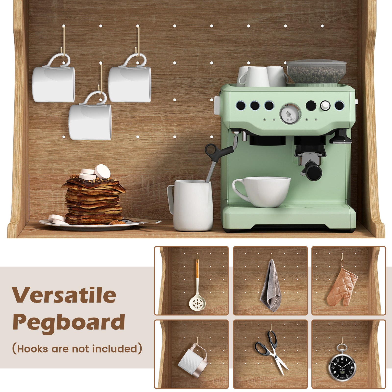 Coffee Bar Cabinet With Pegboard, Storage Drawer, Adjustable Shelf, Oak Sideboards Cabinets & Buffets at Gallery Canada