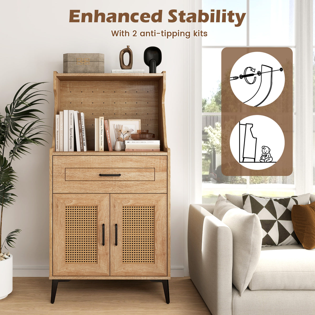 Coffee Bar Cabinet With Pegboard, Storage Drawer, Adjustable Shelf, Oak Sideboards Cabinets & Buffets at Gallery Canada