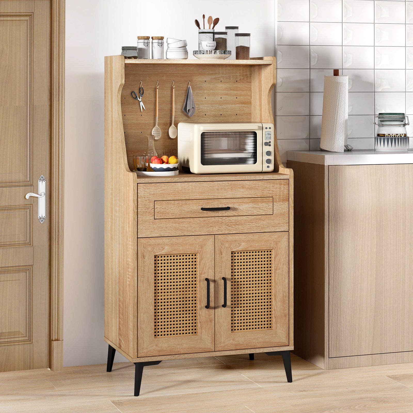 Coffee Bar Cabinet With Pegboard, Storage Drawer, Adjustable Shelf, Oak Sideboards Cabinets & Buffets at Gallery Canada