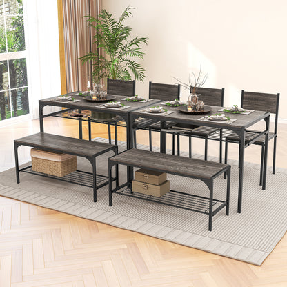 Industrial Rectangular Kitchen Table With Bench And Chairs, Gray Dining Room Sets at Gallery Canada