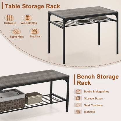 Industrial Rectangular Kitchen Table With Bench And Chairs, Gray Dining Room Sets at Gallery Canada