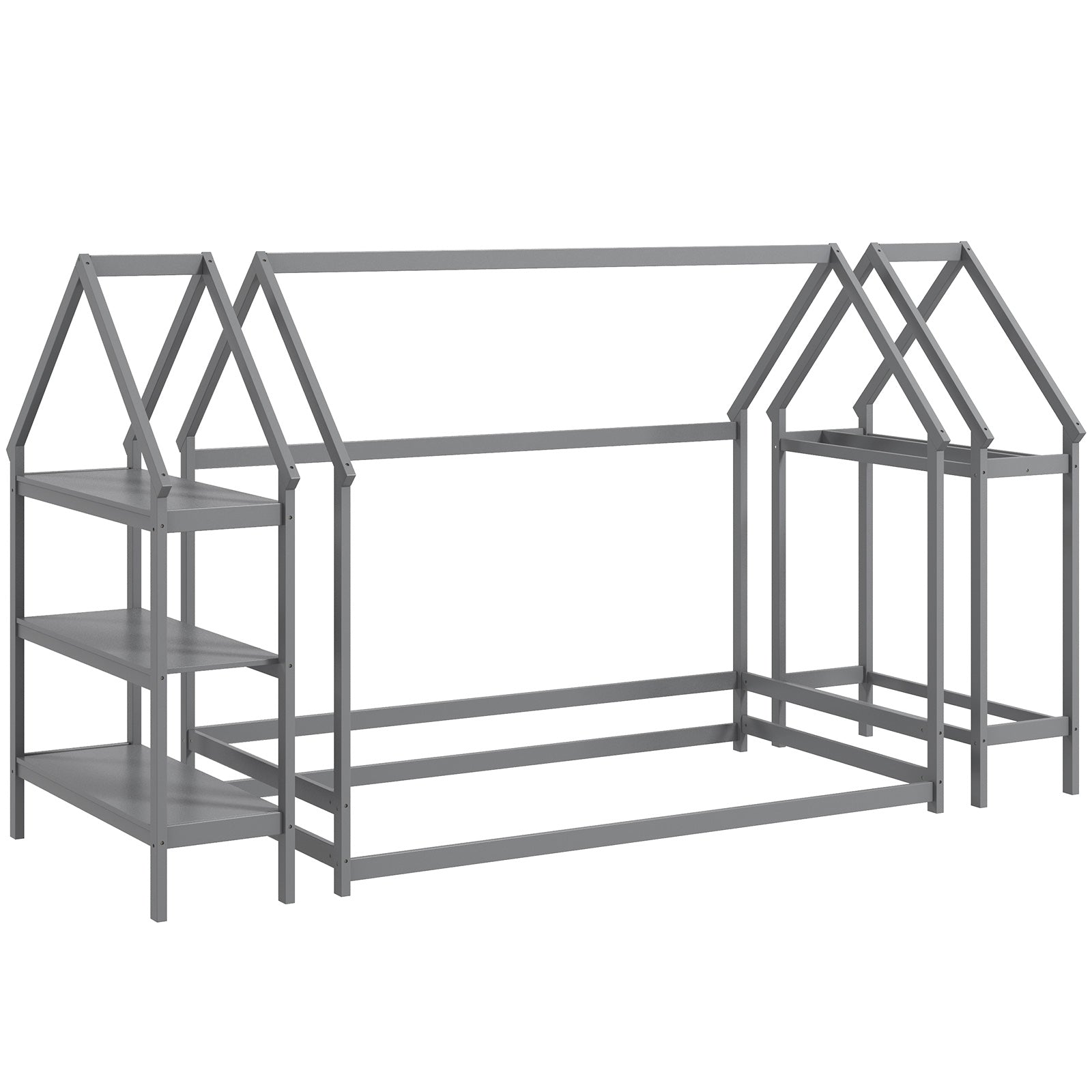 Twin Size Montessori Floor Bed With Storage Shelves, Grey Toddler Beds Gray at Gallery Canada