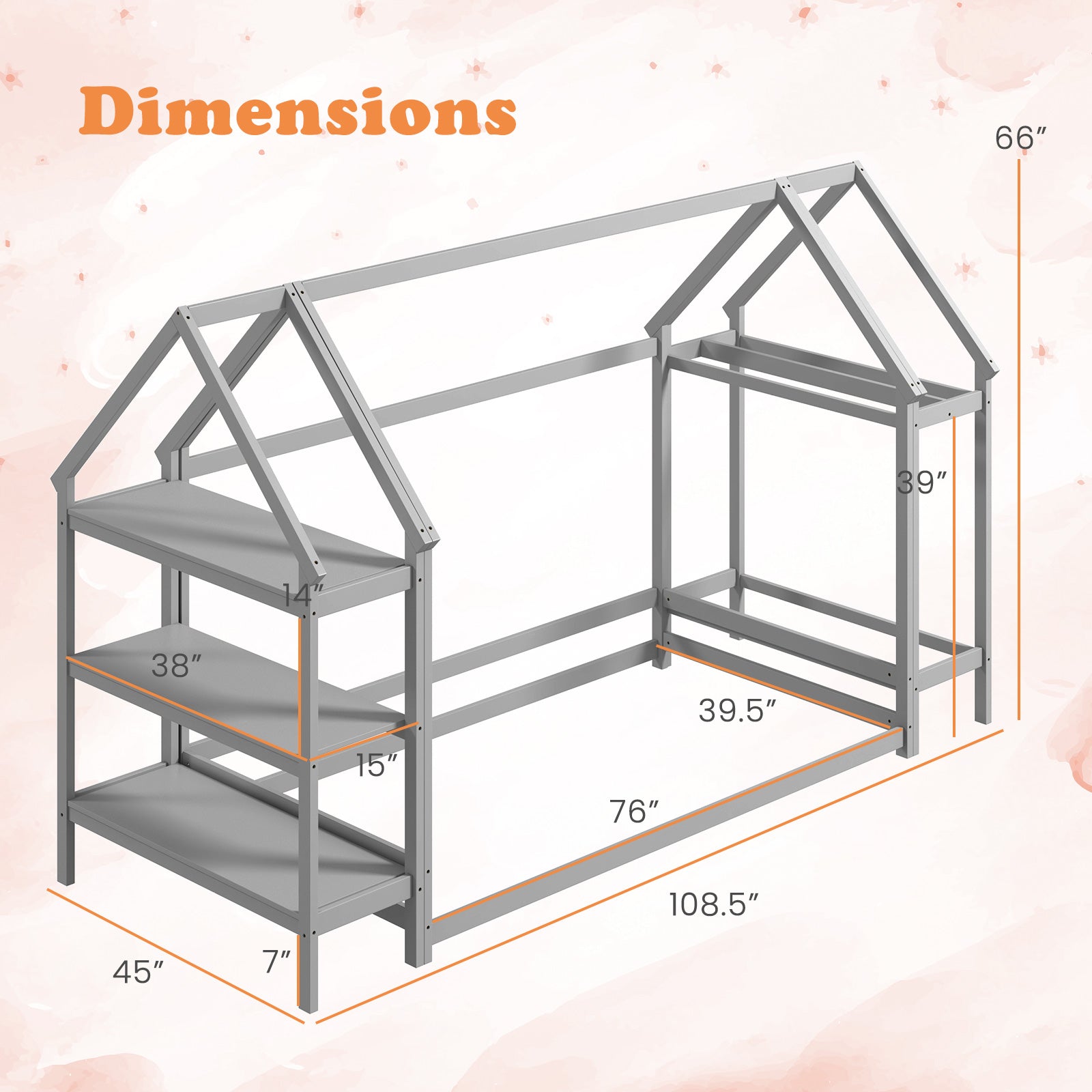 Twin Size Montessori Floor Bed With Storage Shelves, Grey Toddler Beds at Gallery Canada