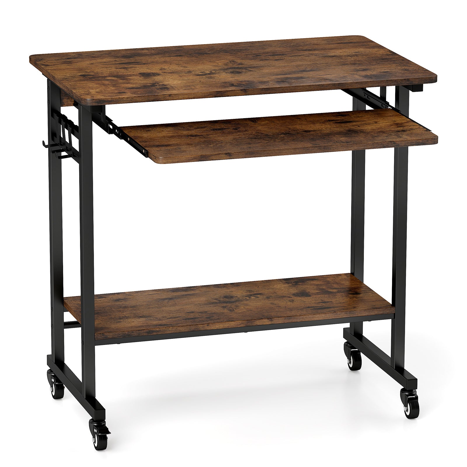 Rolling Laptop Table With Pull-Out Keyboard Tray, Rustic Brown Laptop Tables & Printer Stands Rustic Brown at Gallery Canada