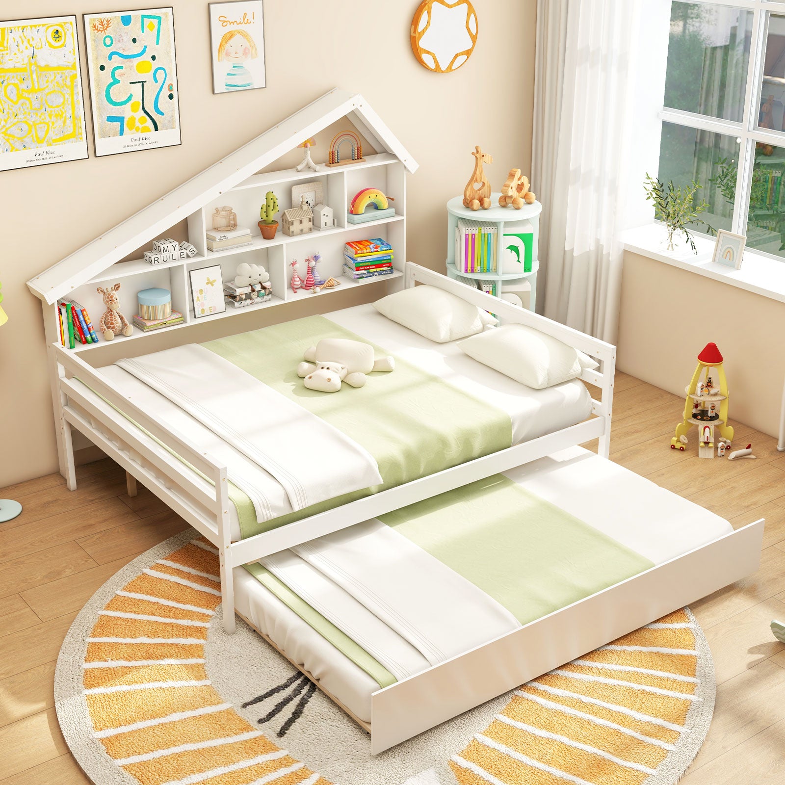 Full Size House-Shaped Daybed With Twin Trundle, White Toddler Beds at Gallery Canada