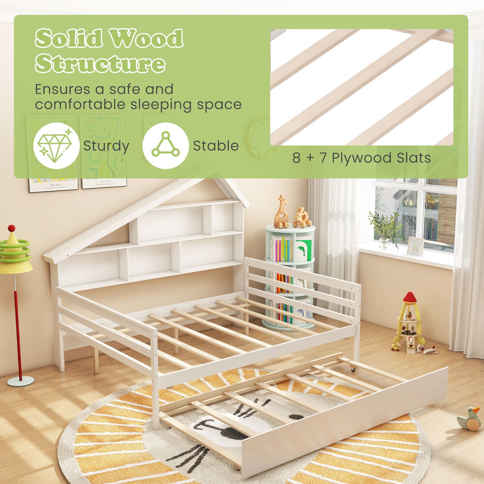 Full Size House-Shaped Daybed With Twin Trundle, White Toddler Beds at Gallery Canada