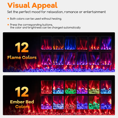 50 Inch Ultra-Thin Electric Fireplace, Decorative Crystals, Black Fireplaces at Gallery Canada