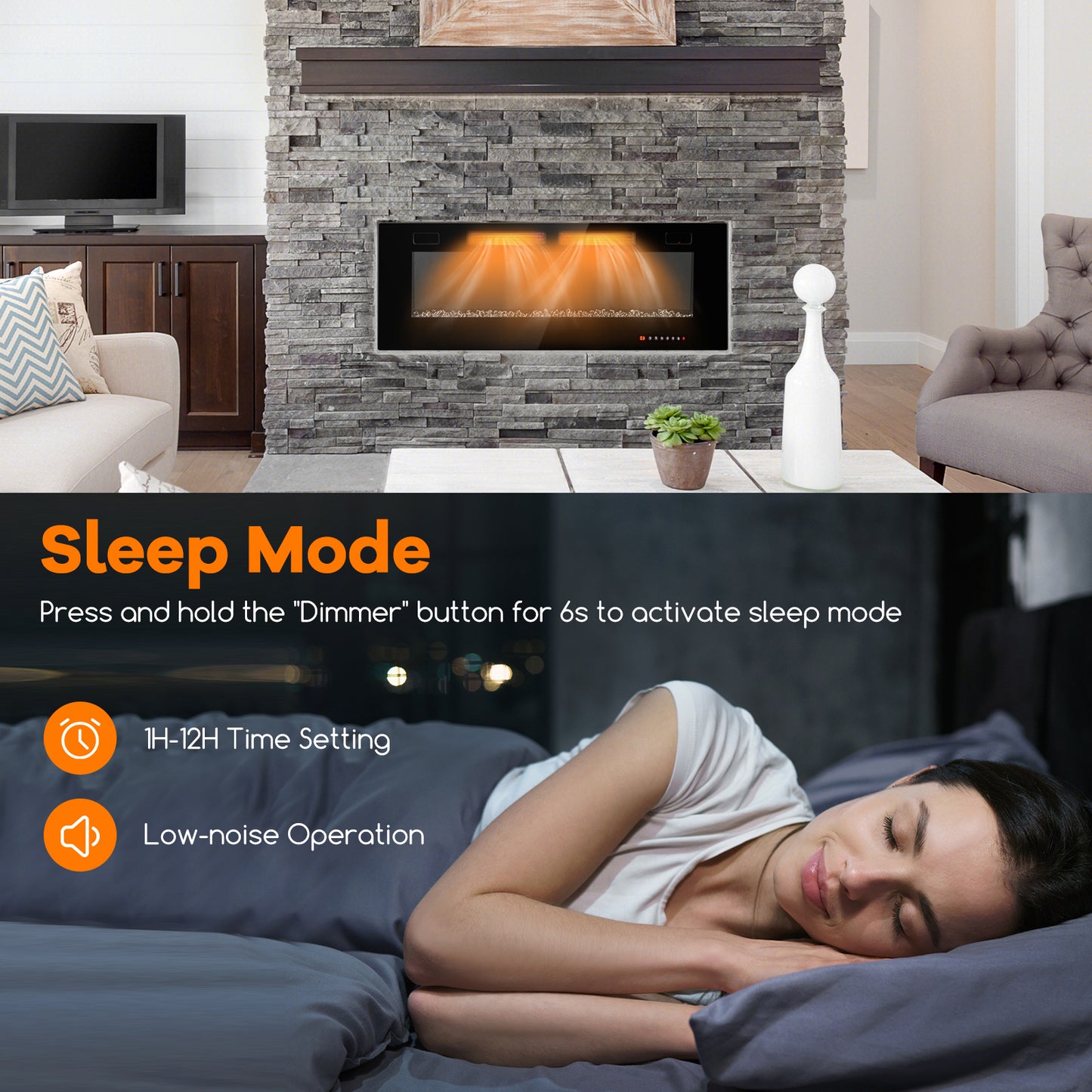 50 Inch Ultra-Thin Electric Fireplace, Decorative Crystals, Black Fireplaces at Gallery Canada