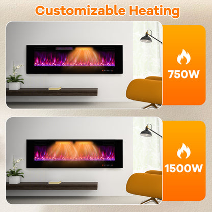60 Inch Ultra-Thin Electric Fireplace, Decorative Crystals, Black Fireplaces at Gallery Canada