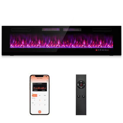 72 Inch Ultra-Thin Electric Fireplace With Decorative Crystals, Black Fireplaces at Gallery Canada