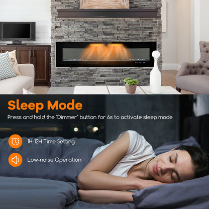 72 Inch Ultra-Thin Electric Fireplace With Decorative Crystals, Black Fireplaces at Gallery Canada