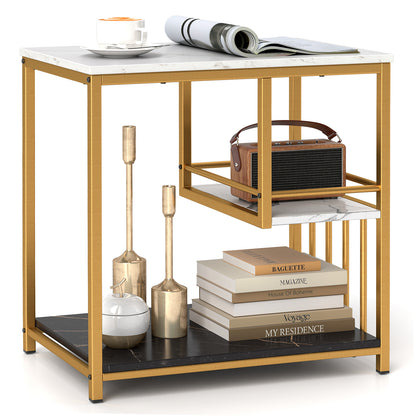 3-Tier Marble End Table, Storage Shelf, Golden End & Side Tables at Gallery Canada