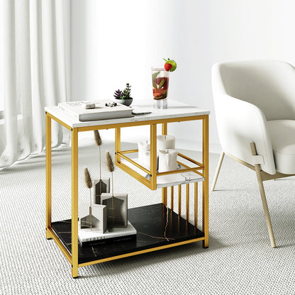 3-Tier Marble End Table, Storage Shelf, Golden End & Side Tables at Gallery Canada