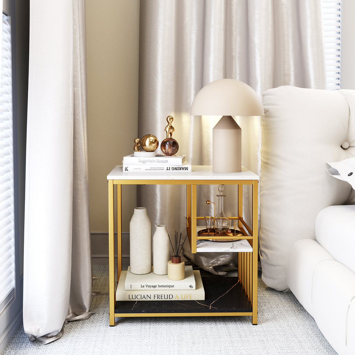 3-Tier Marble End Table, Storage Shelf, Golden End & Side Tables at Gallery Canada