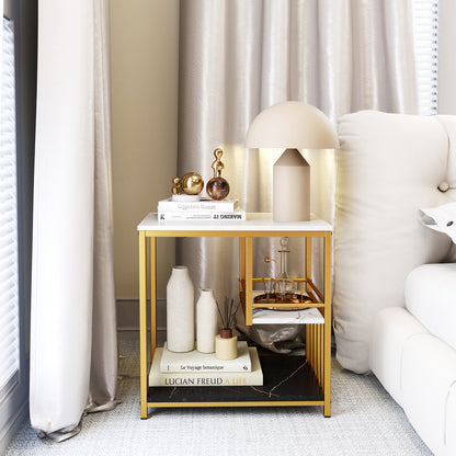 3-Tier Marble End Table, Storage Shelf, Golden End & Side Tables at Gallery Canada
