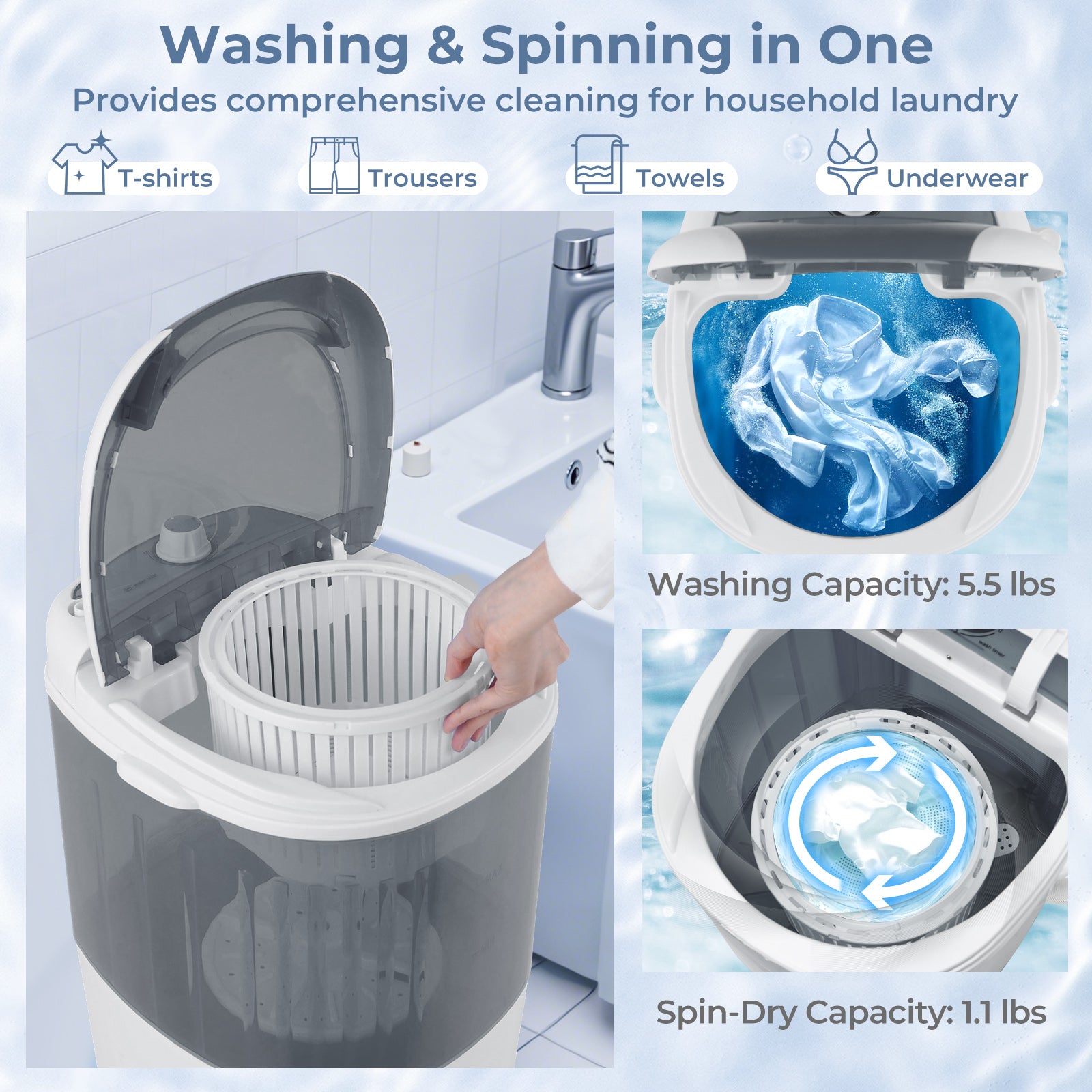 Portable Mini Washing Machine, Semi-Automatic Washer Spinner Combo, Gray Washing Machines at Gallery Canada