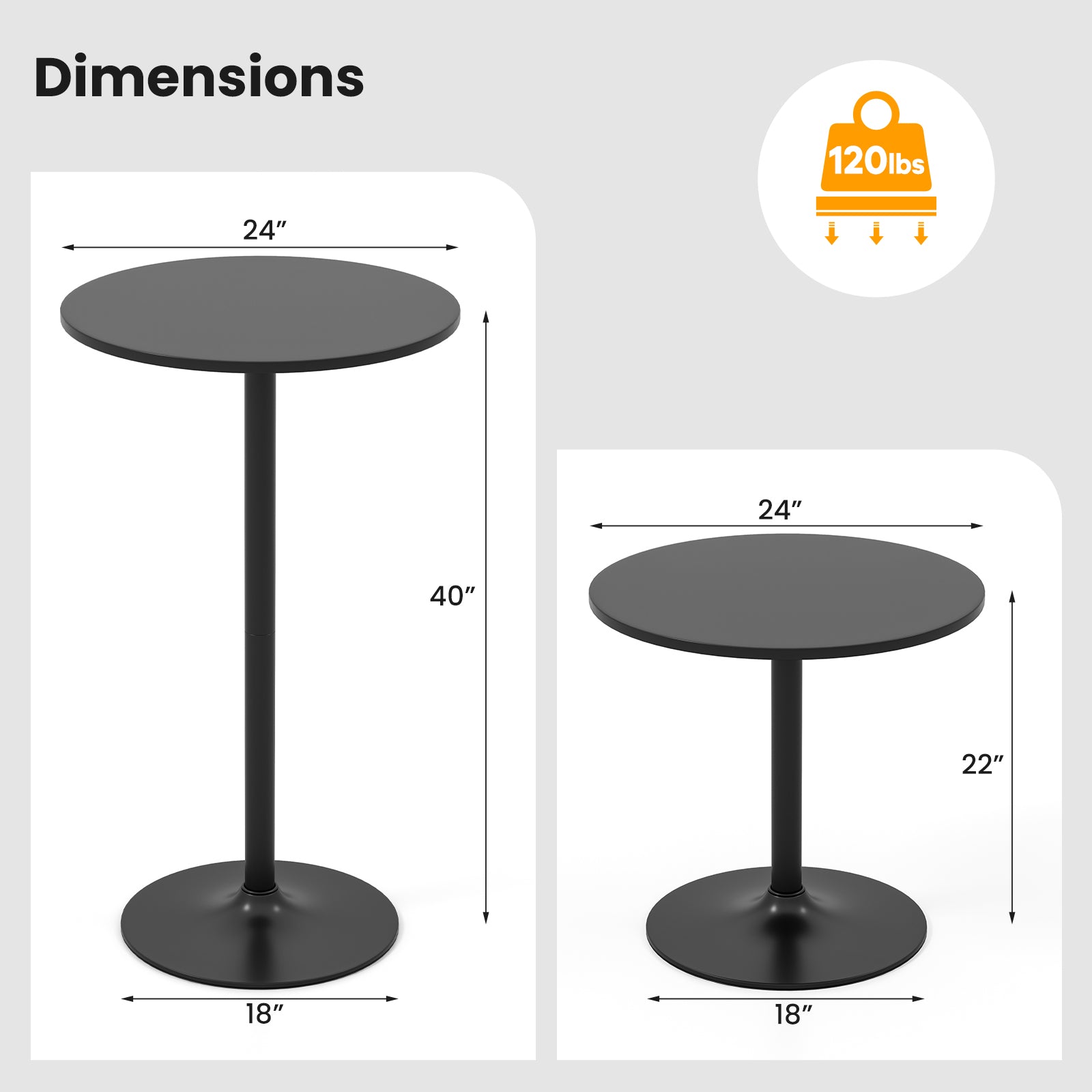 24 Inch Round Cocktail Table, Metal Base, MDF Top, Black Bar Tables at Gallery Canada