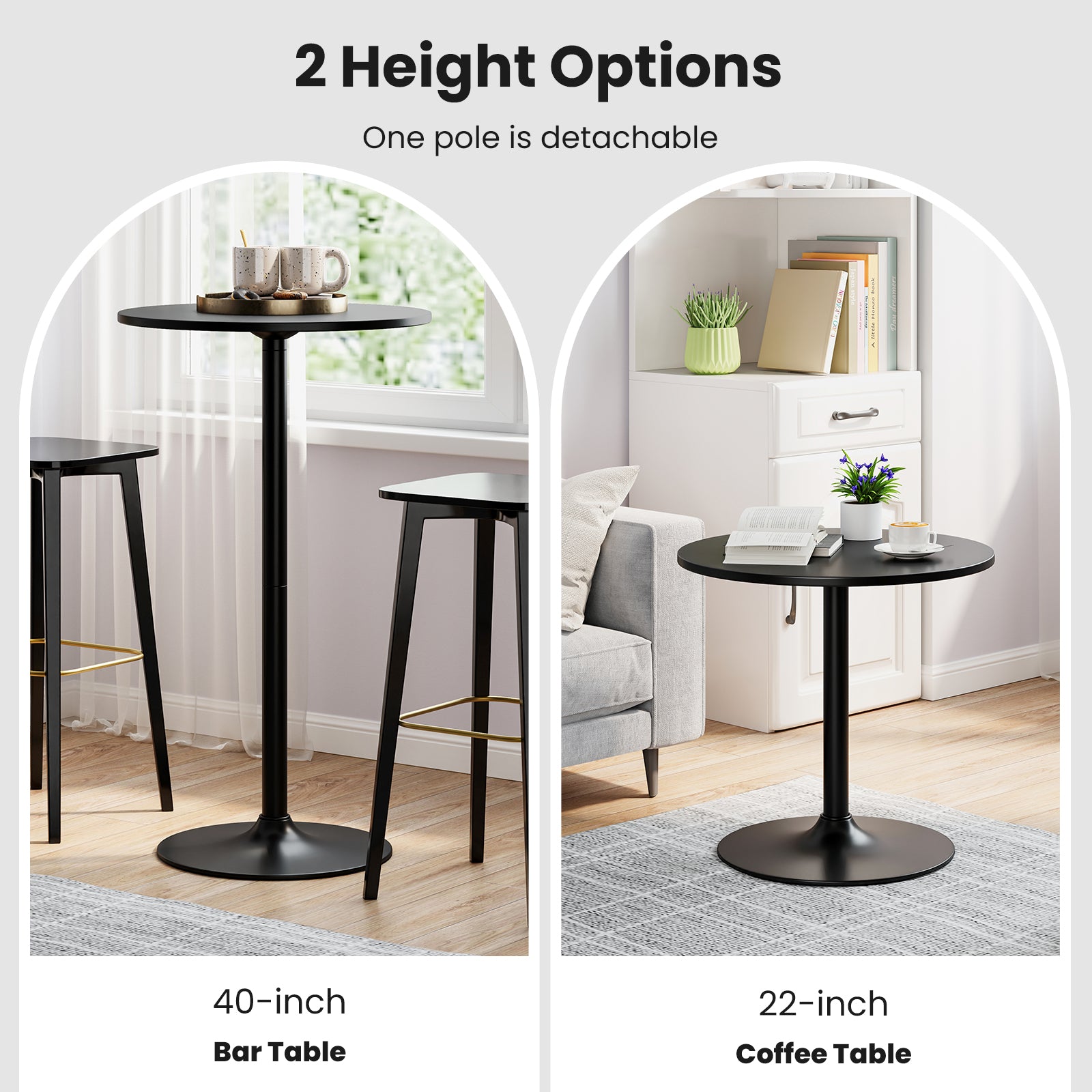24 Inch Round Cocktail Table, Metal Base, MDF Top, Black Bar Tables at Gallery Canada