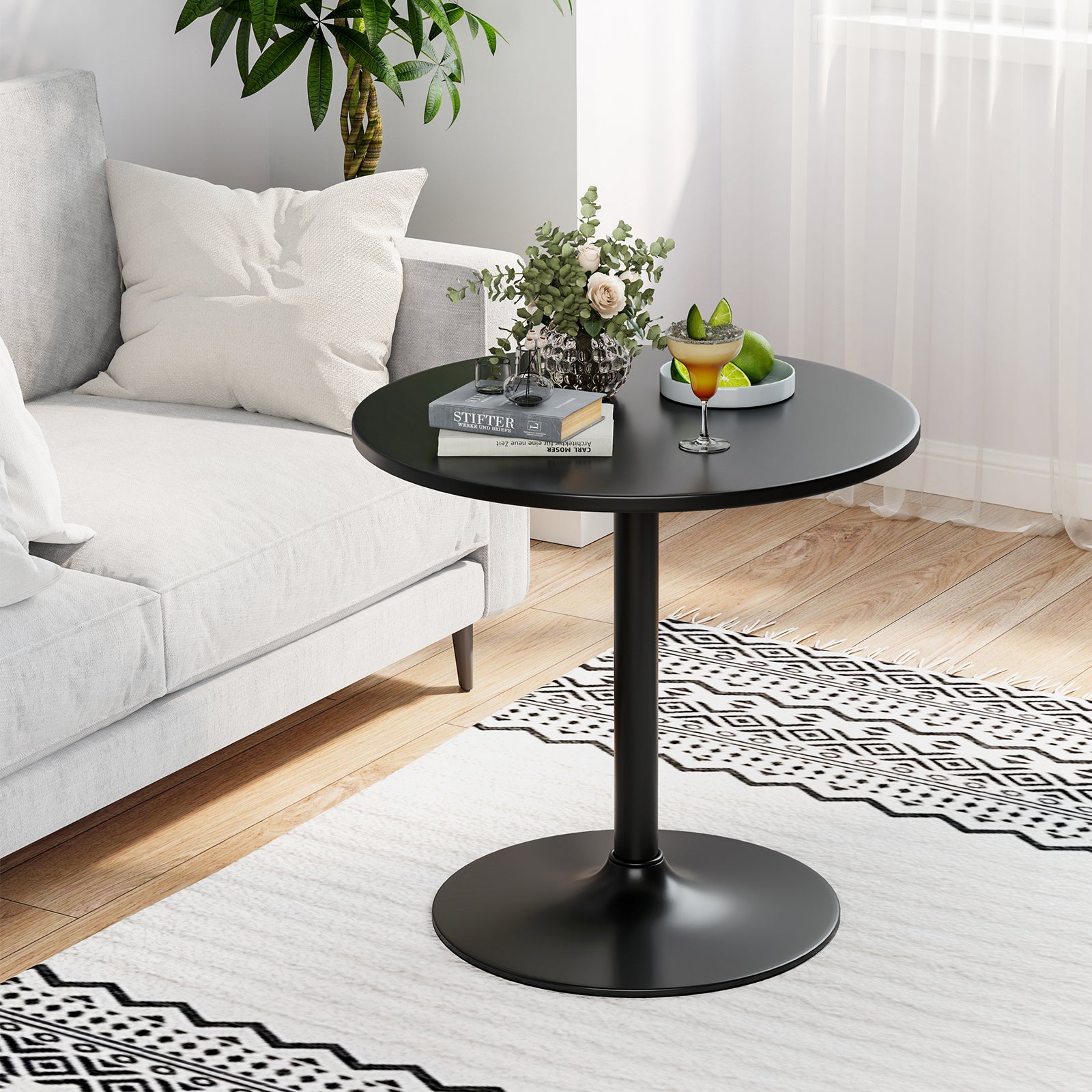 24 Inch Round Cocktail Table, Metal Base, MDF Top, Black Bar Tables at Gallery Canada