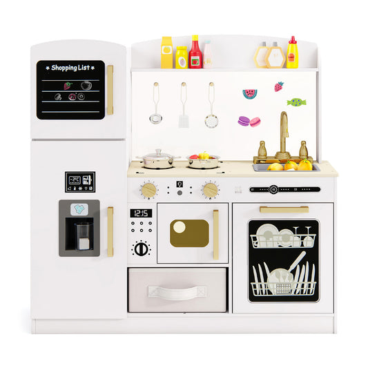 Wooden Kids Kitchen Playset With Chalkboard, Ice Maker, White Play Kitchen Sets White at Gallery Canada