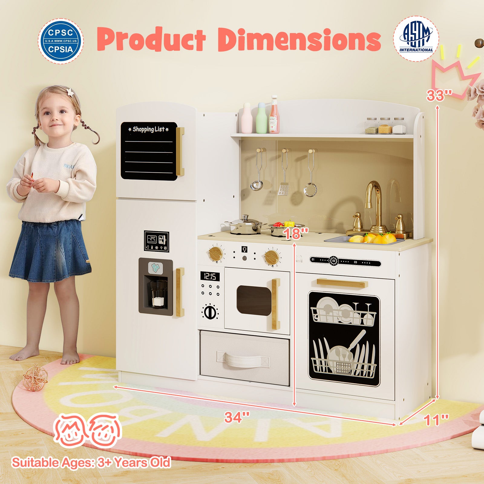 Wooden Kids Kitchen Playset With Chalkboard, Ice Maker, White Play Kitchen Sets at Gallery Canada
