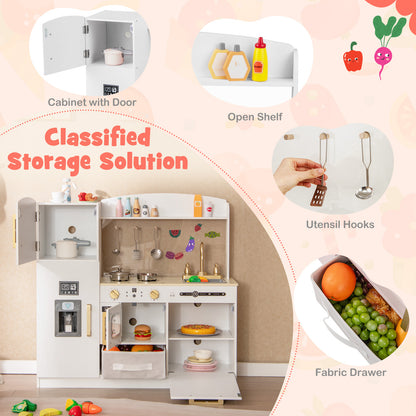 Wooden Kids Kitchen Playset With Chalkboard, Ice Maker, White Play Kitchen Sets at Gallery Canada