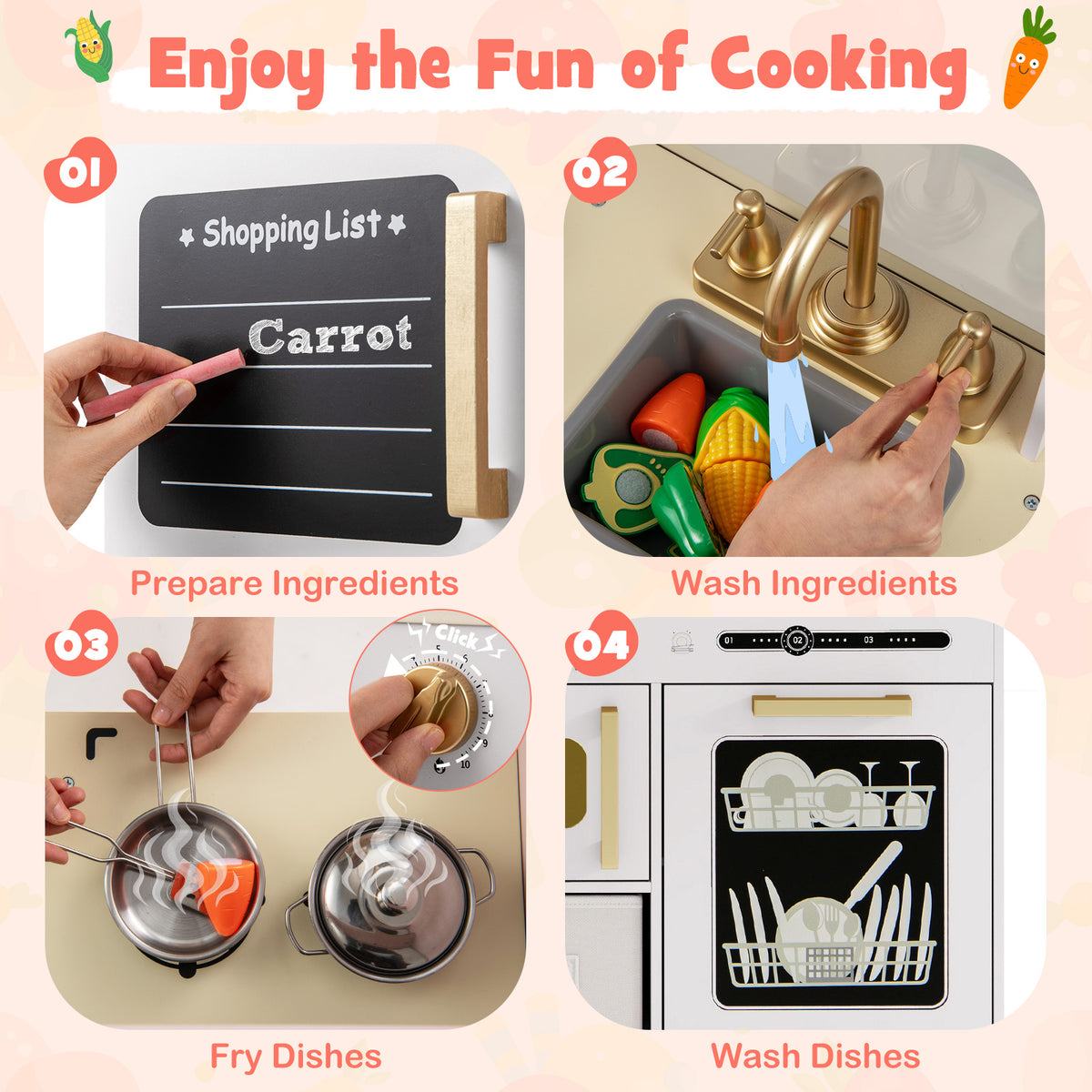 Wooden Kids Kitchen Playset With Chalkboard, Ice Maker, White Play Kitchen Sets at Gallery Canada