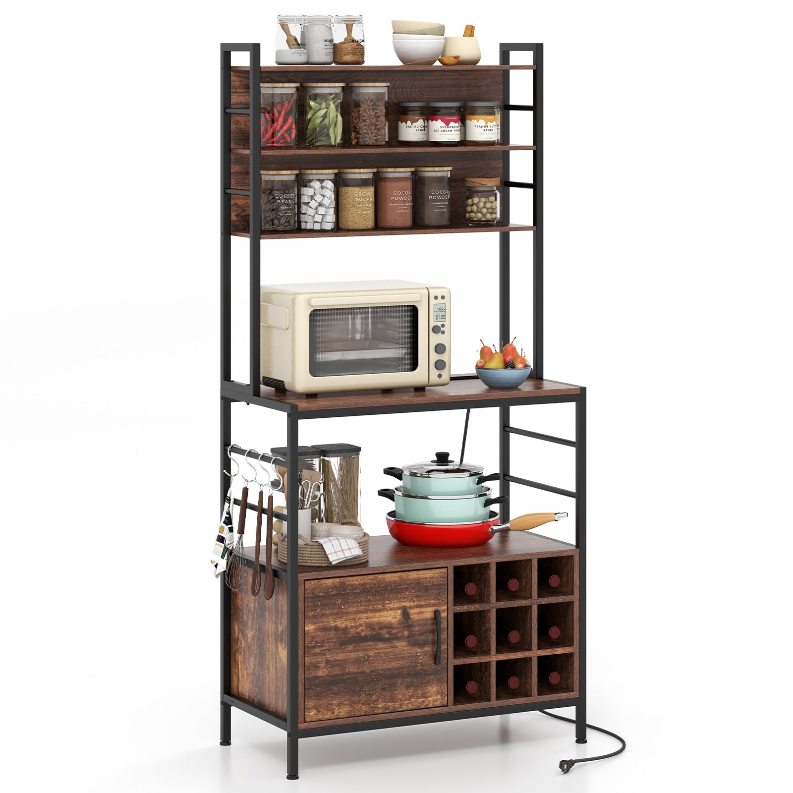 Coffee Bar Cabinet, S-Shaped Hooks, Wine Bottle Holders, Rustic Brown Wine Racks Rustic Brown at Gallery Canada
