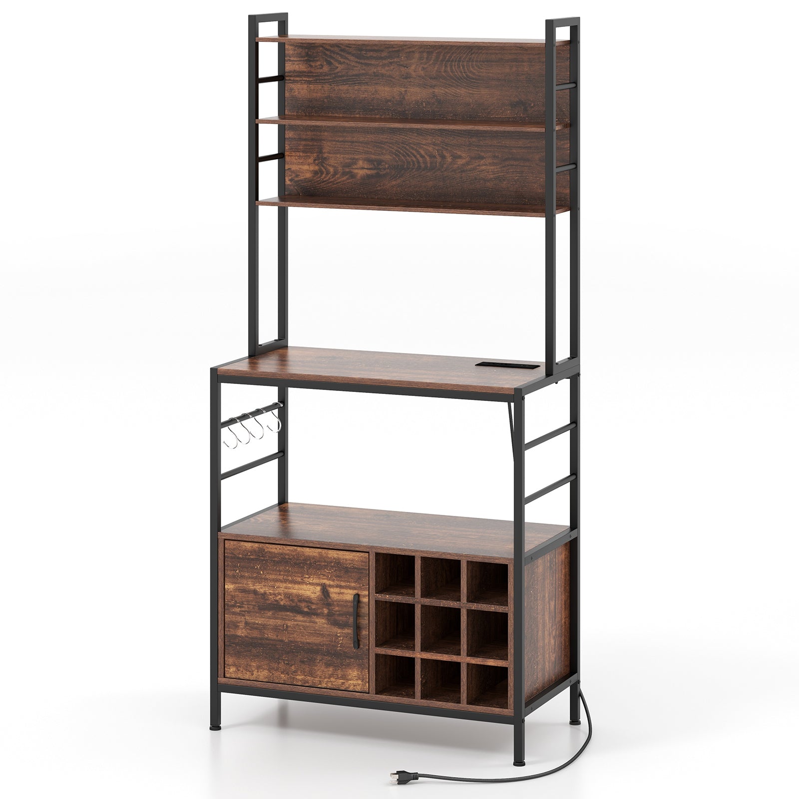 Coffee Bar Cabinet, S-Shaped Hooks, Wine Bottle Holders, Rustic Brown Wine Racks at Gallery Canada