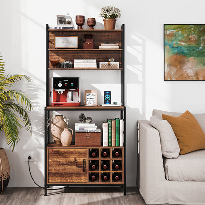Coffee Bar Cabinet, S-Shaped Hooks, Wine Bottle Holders, Rustic Brown Wine Racks at Gallery Canada