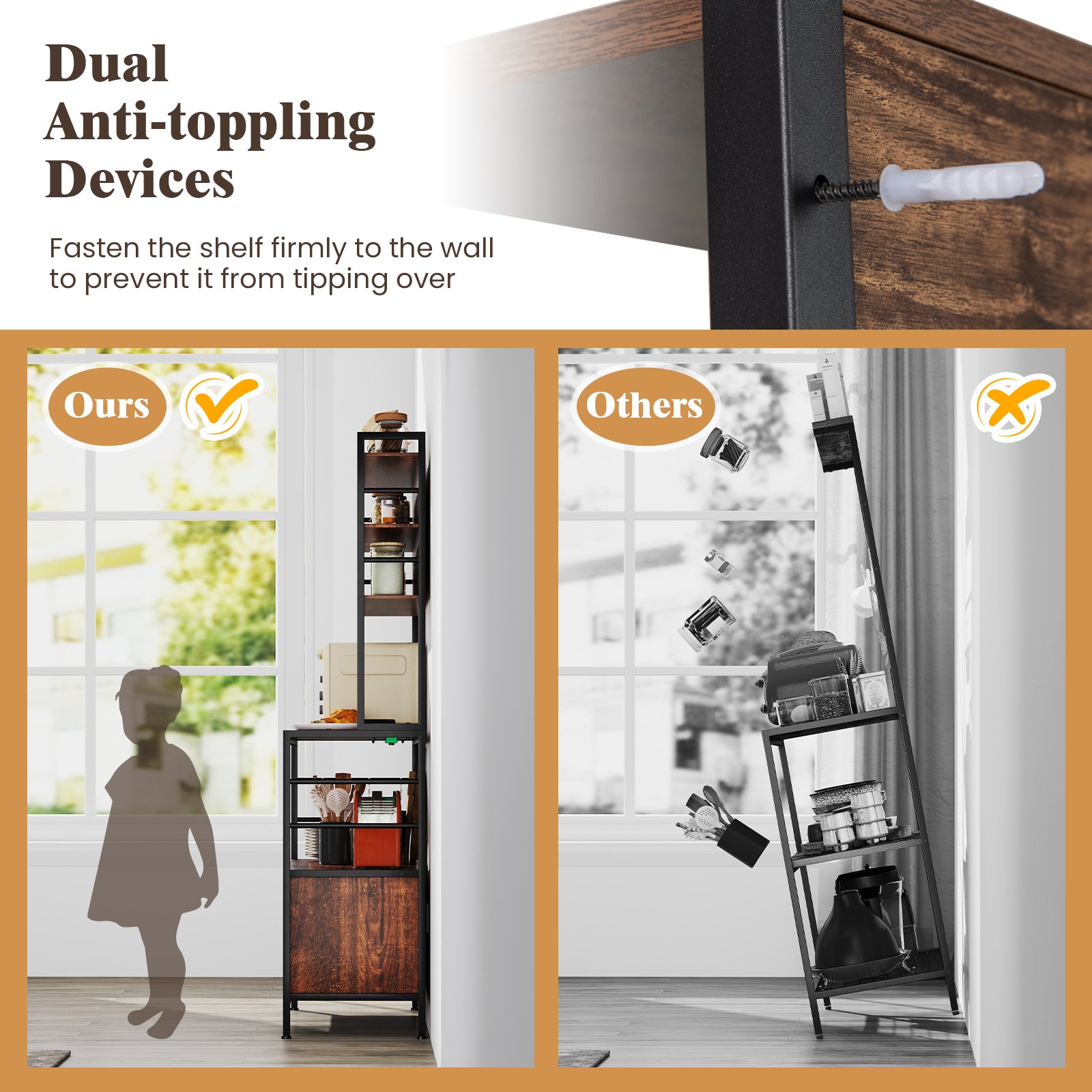 Coffee Bar Cabinet, S-Shaped Hooks, Wine Bottle Holders, Rustic Brown Wine Racks at Gallery Canada
