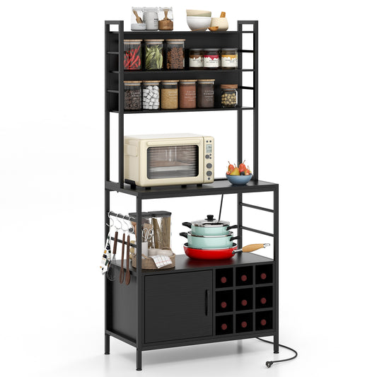 Coffee Bar Cabinet, With S-Hooks And Wine Bottle Holders, Black Wine Racks Black at Gallery Canada