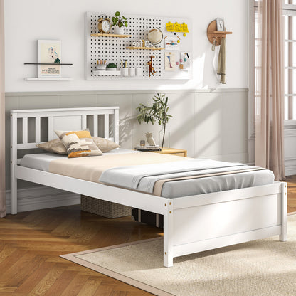 Wooden Platform Bed With Headboard, Wood Slat Support, Twin Size, White Simple Bed Frame at Gallery Canada
