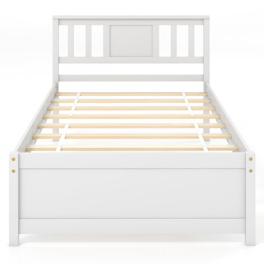 Wooden Platform Bed With Headboard, Wood Slat Support, Twin Size, White Simple Bed Frame White at Gallery Canada