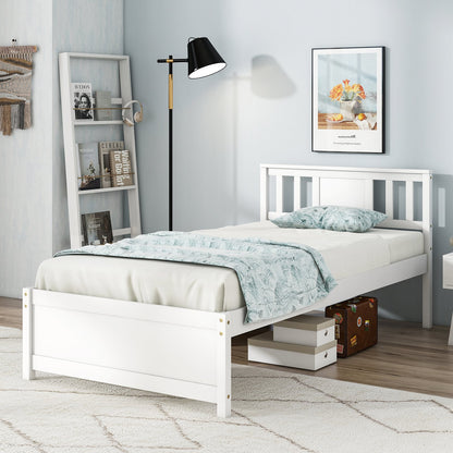 Wooden Platform Bed With Headboard, Wood Slat Support, Twin Size, White Simple Bed Frame at Gallery Canada