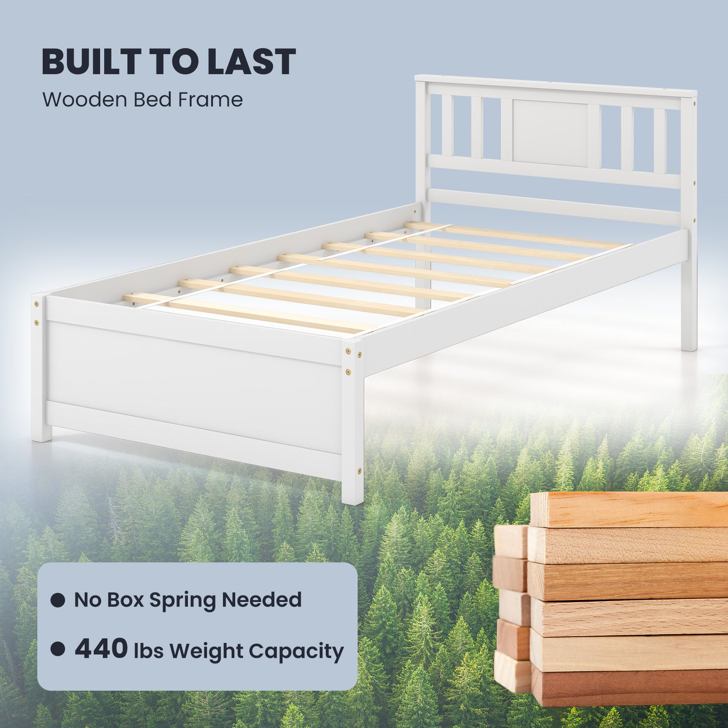 Wooden Platform Bed With Headboard, Wood Slat Support, Twin Size, White Simple Bed Frame at Gallery Canada