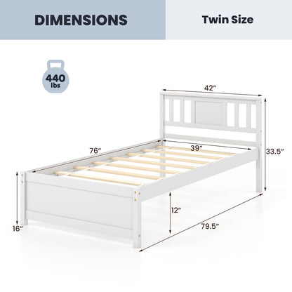 Wooden Platform Bed With Headboard, Wood Slat Support, Twin Size, White Simple Bed Frame at Gallery Canada