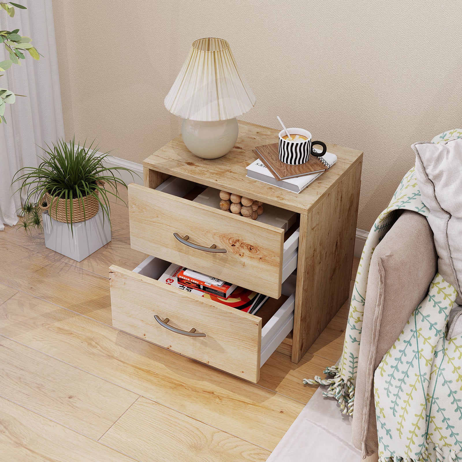 2 Drawer Nightstand, Oak, Living Room Storage Nightstands at Gallery Canada