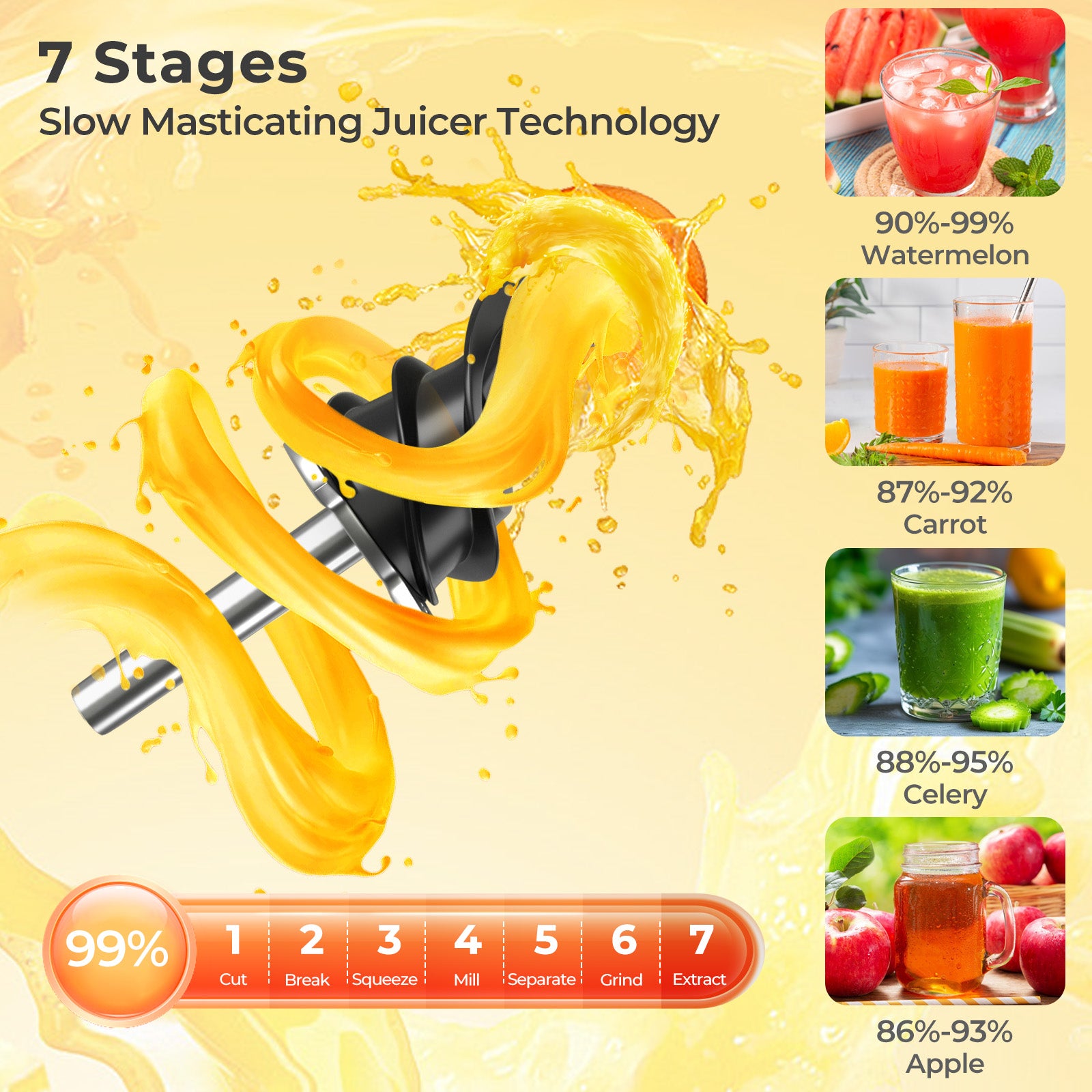 Cold Press Juicer, 5.3 Inches Feed Chute, High Juice Yield, Reverse Function Kitchen Utensils at Gallery Canada