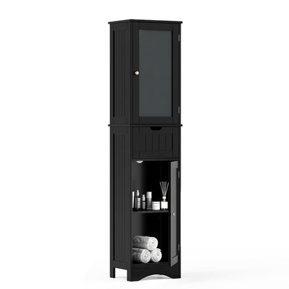 Tall Floor Storage Cabinet, 2 Doors, 1 Drawer, Black Floor Cabinets Black at Gallery Canada