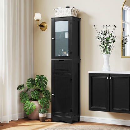 Tall Floor Storage Cabinet, 2 Doors, 1 Drawer, Black Floor Cabinets at Gallery Canada