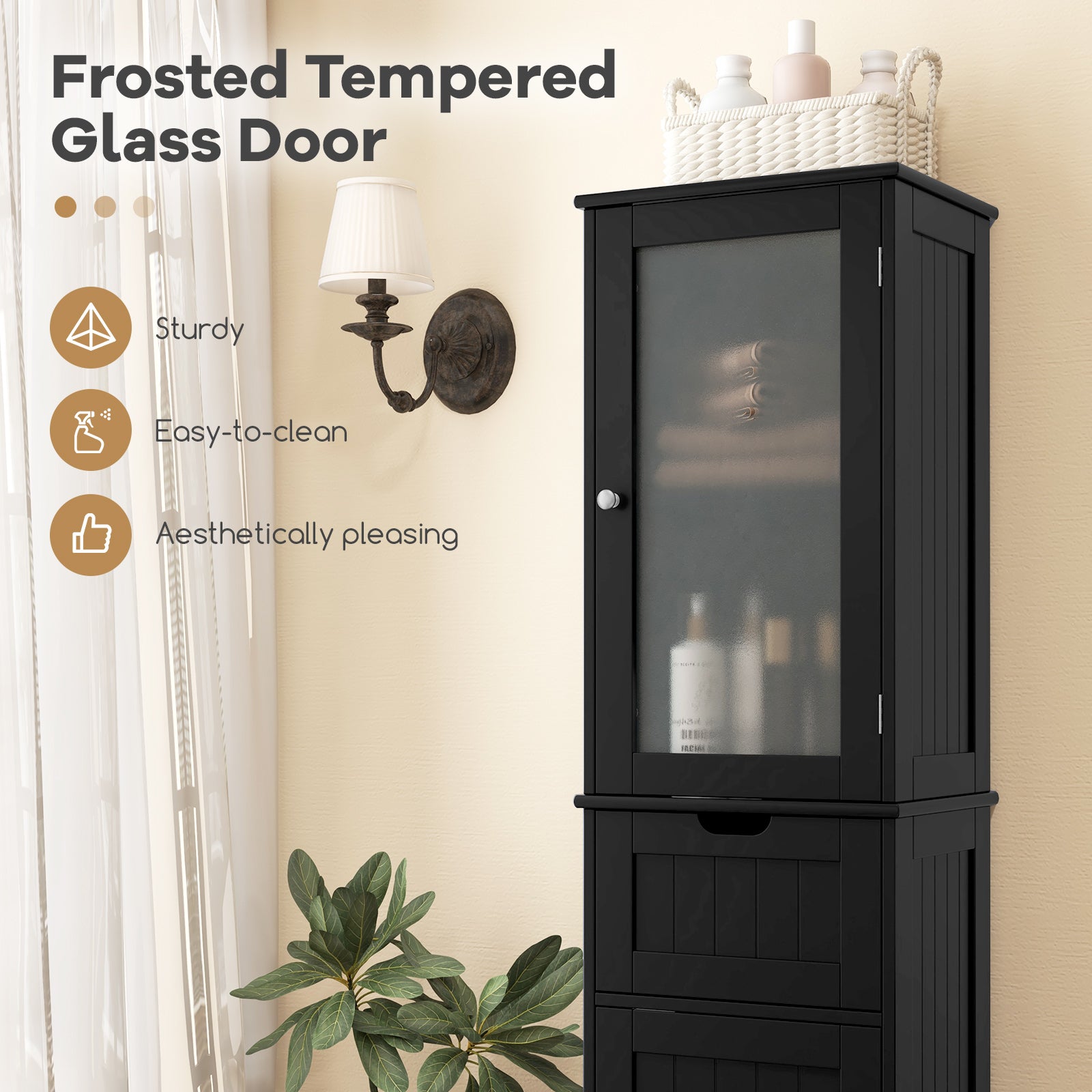Tall Floor Storage Cabinet, 2 Doors, 1 Drawer, Black Floor Cabinets at Gallery Canada