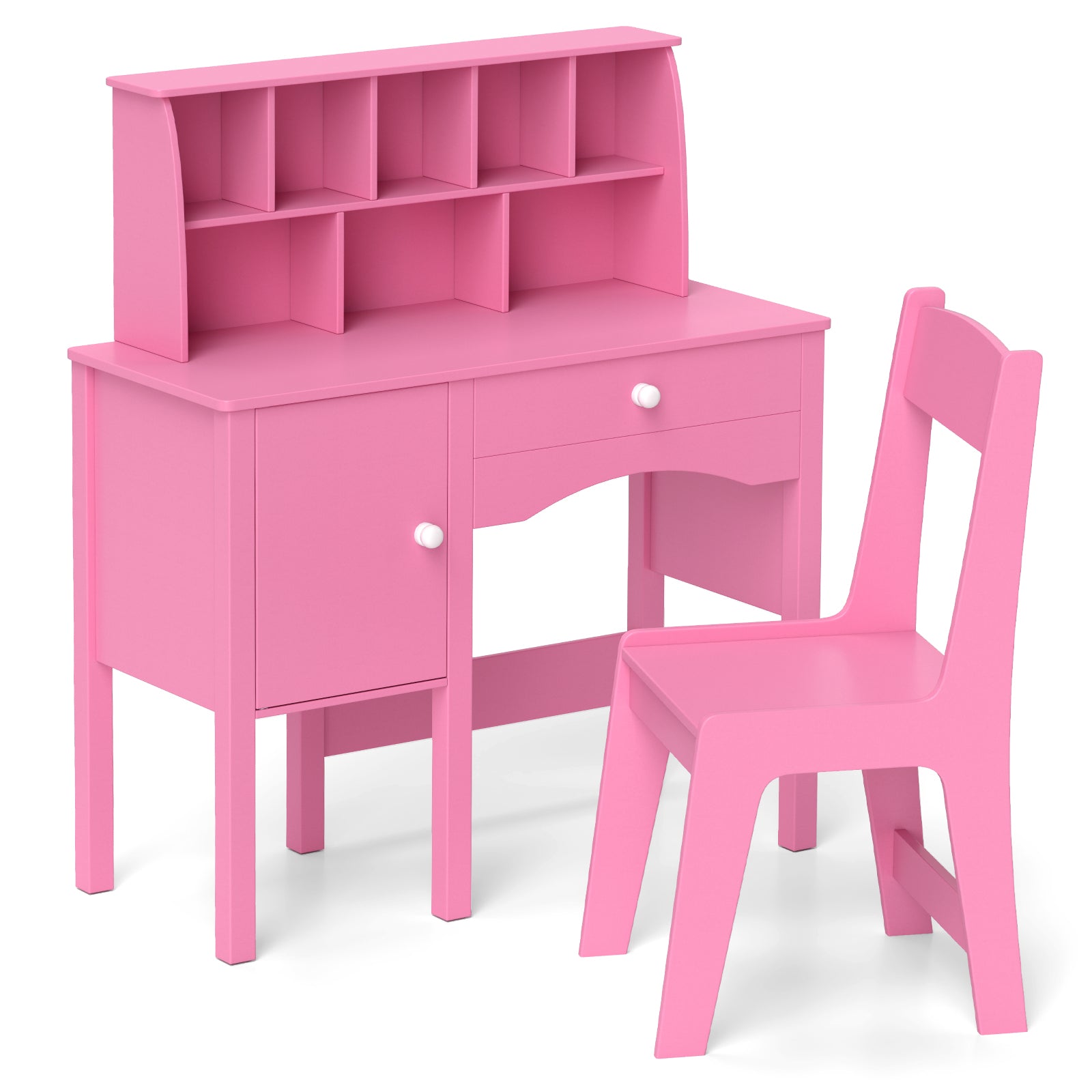 Kids Study Desk Chair Set With Hutch, Storage Cabinet, Pink Kids Vanities Pink at Gallery Canada
