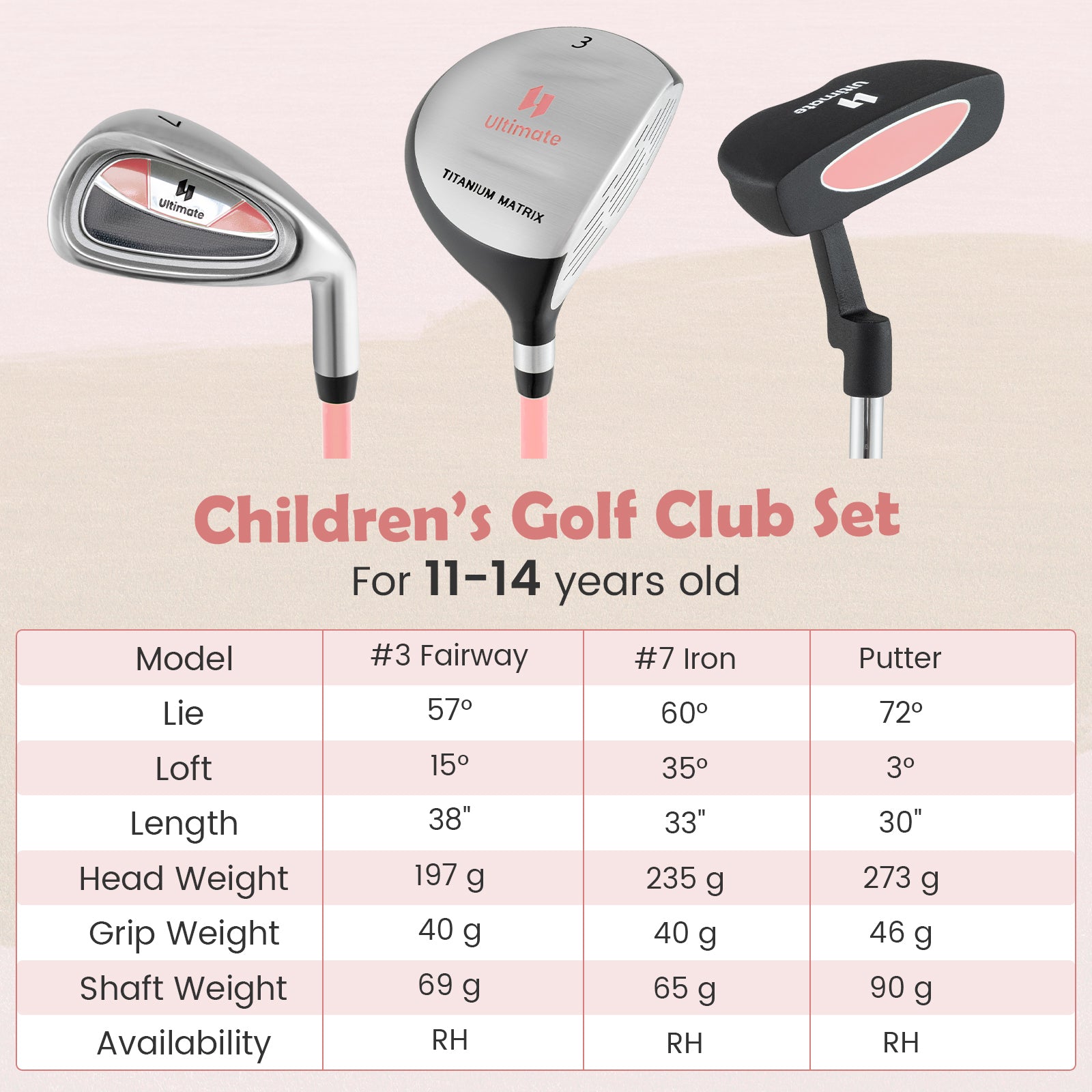 Junior Mallet Putter, Ages 11-14, Pink Golf at Gallery Canada
