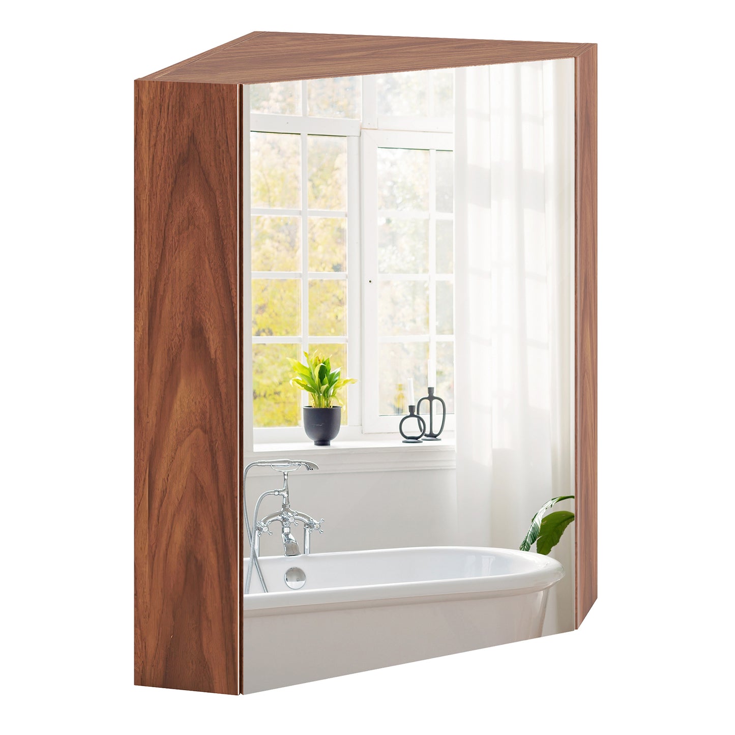 Corner Medicine Cabinet With Mirror, Adjustable Shelf, Brown Wall Mirrors at Gallery Canada
